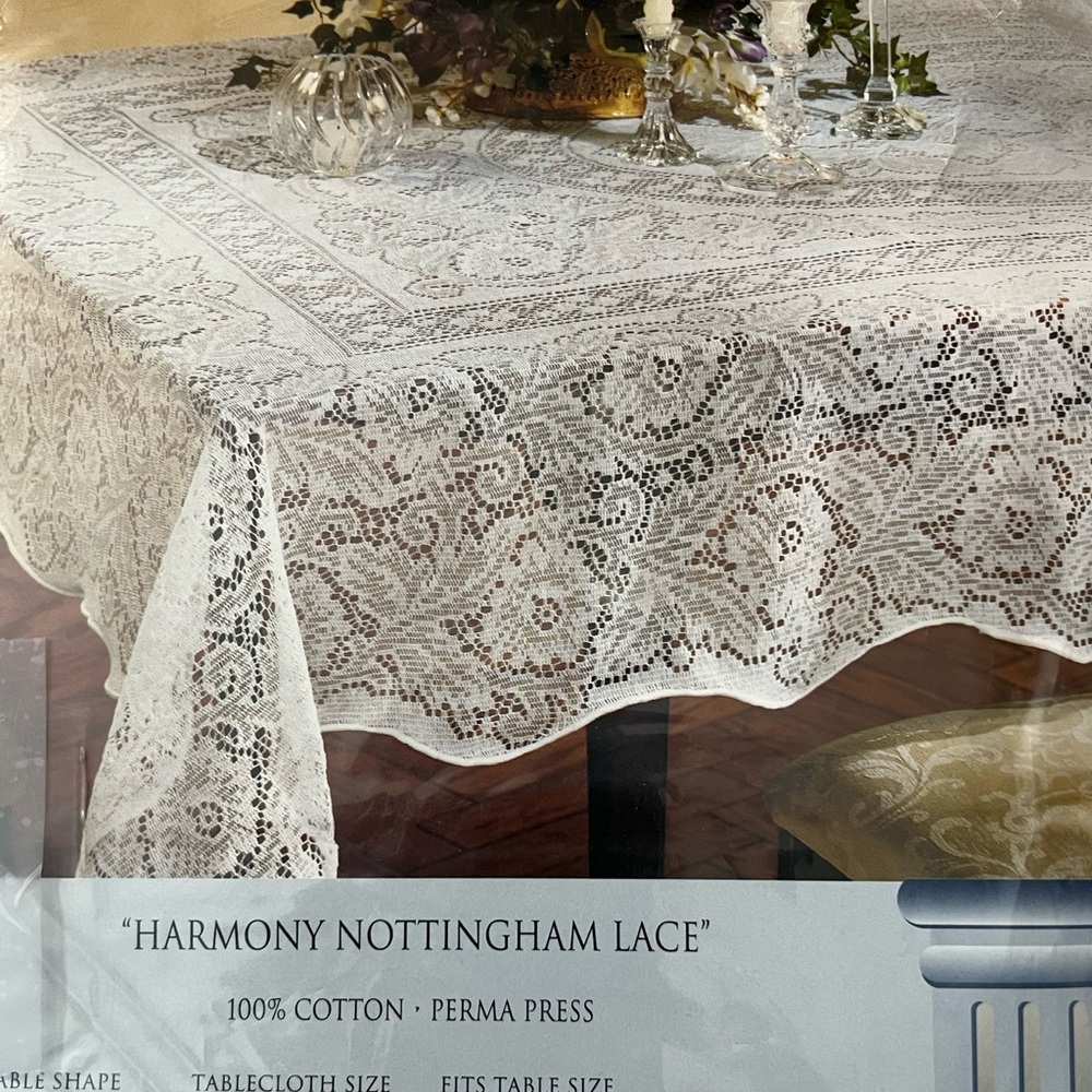 Home Trends Harmony Nottingham Lace White 60 X 92 Rectangle Tablecloth Cotton - Picture 6 of 7
